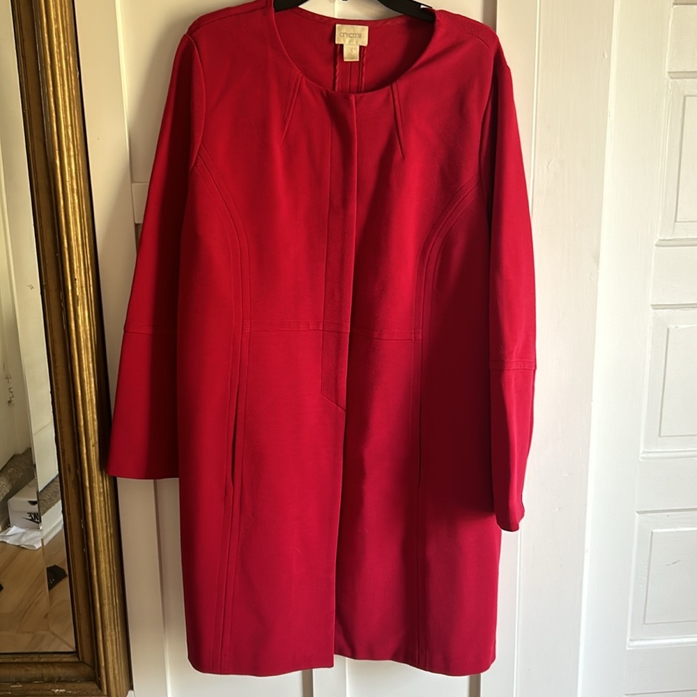Chicos Long Red Jacket, Size 3